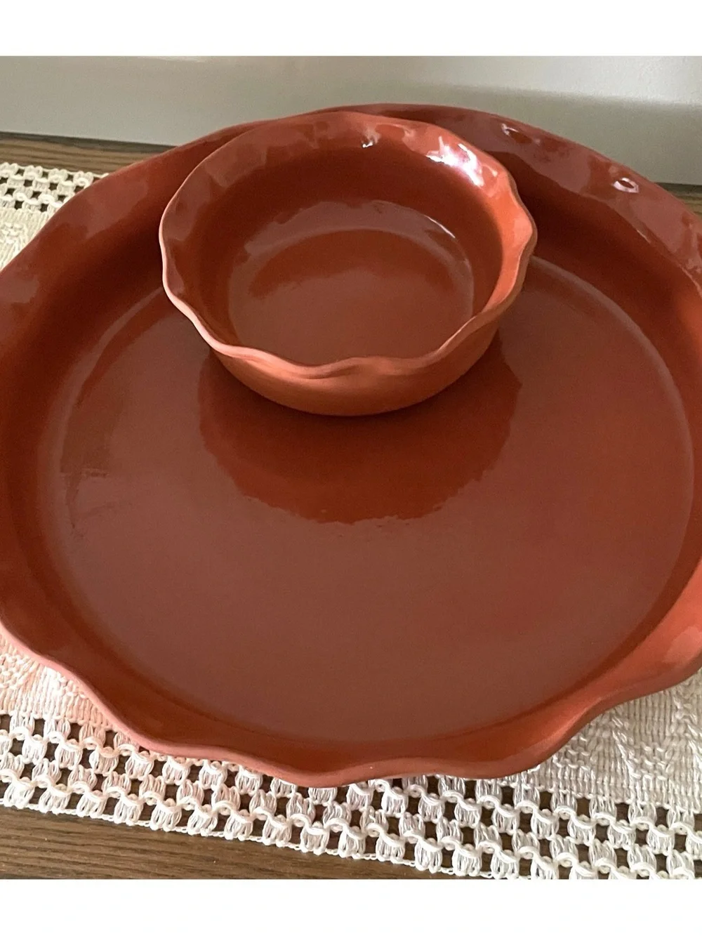 Crate & Barrel terracotta Veggie Chip Dip Bowl